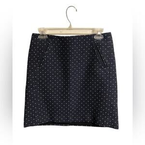Ann Taylor LOFT Navy Blue white Polka Dot Straight‎ Pencil Skirt 6P